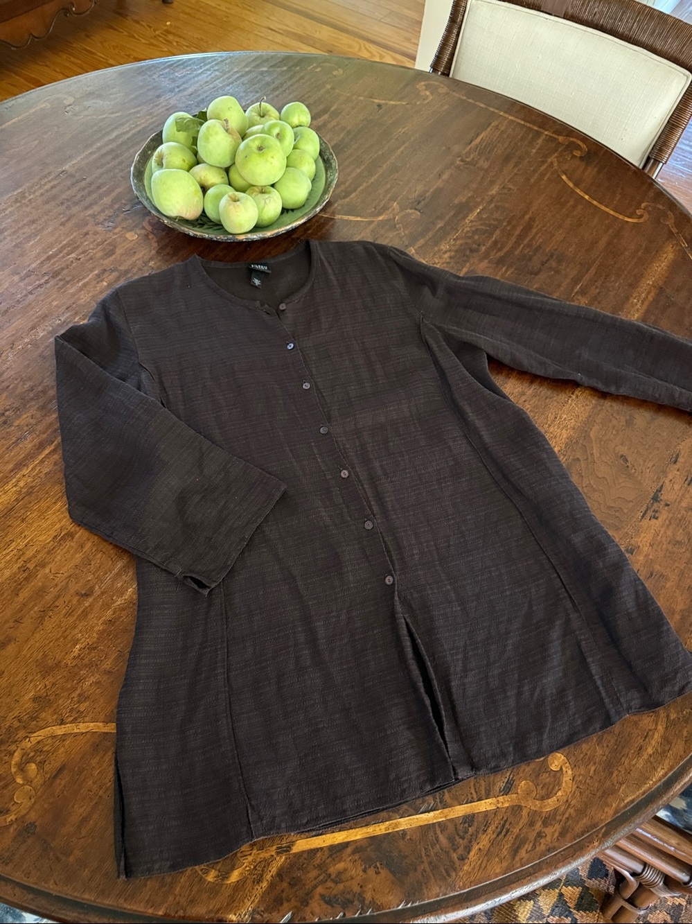Eileen Fisher Dark Brown Long-Sleeve Button Front Shirt Tunic MED—EUC